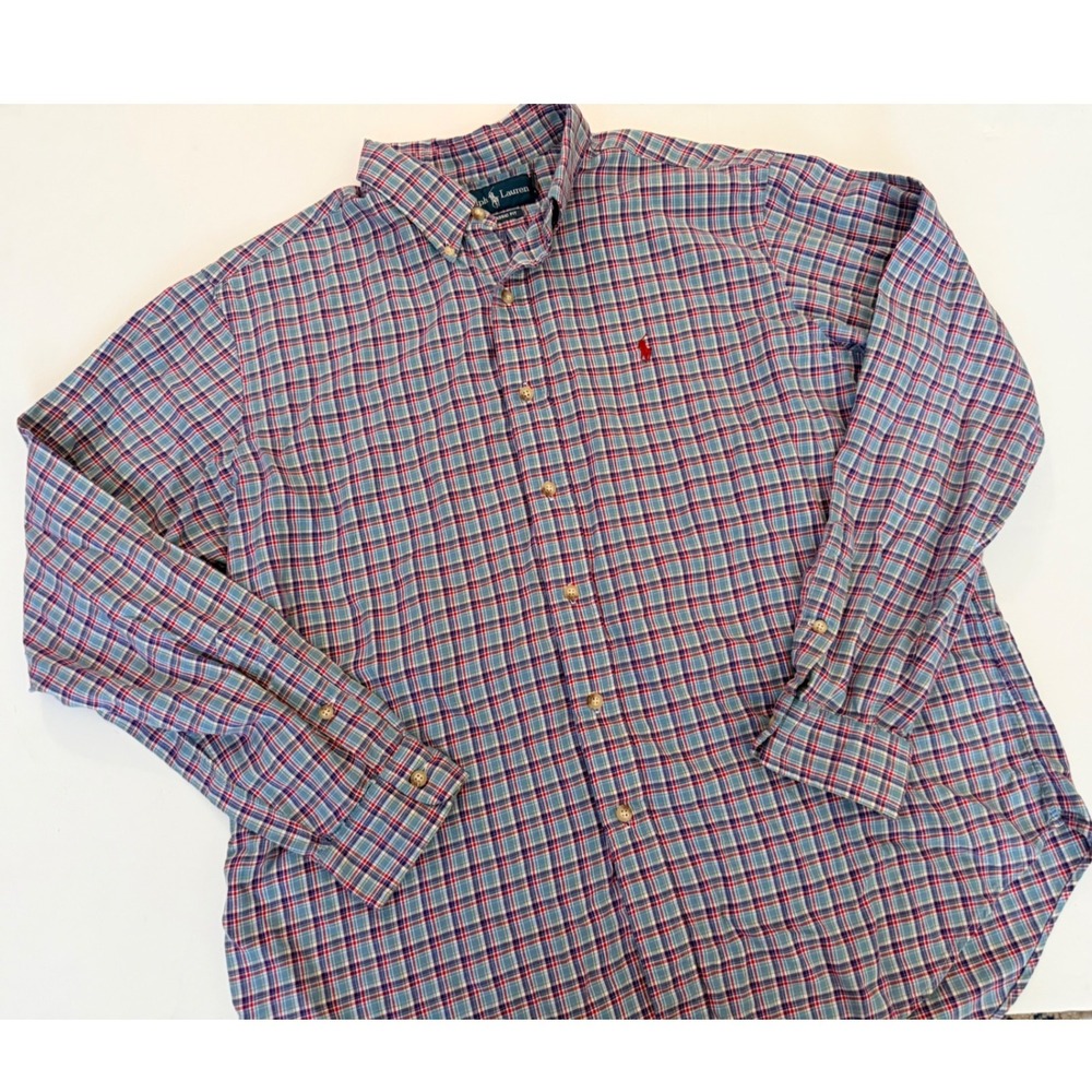 Ralph Lauren Classic Fit Plaid Button Down Shirt Mens XL Blue Red Purple Pony